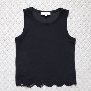 LOFT Black Tank Top with Floral Cutout